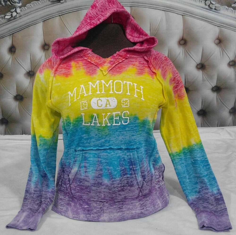 MV Sport Mammoth Lakes rainbow tie dye hoodie girl